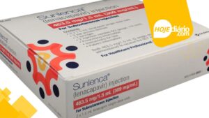 Uma caixa do Sunlenca injetável: aplicações semestrais contra o HIV-1   Leia mais em: https://saude.abril.com.br/medicina/lenacapavir-anvisa-aprova-primeira-injecao-semestral-contra-o-hiv-com-eficacia-proxima-de-100/